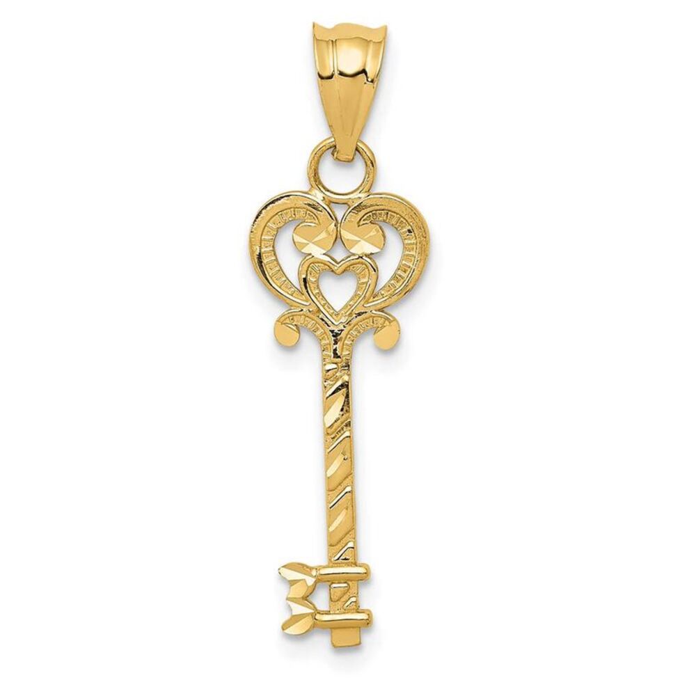 14k Yellow Gold Diamond Cut Key Pendant, 8mm